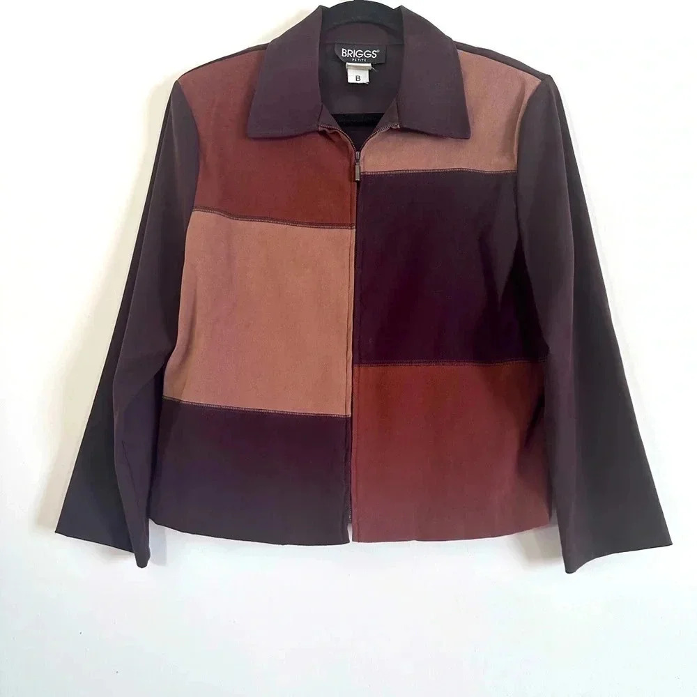 Vintage Colorblock faux suede full zip jacket brown size 8